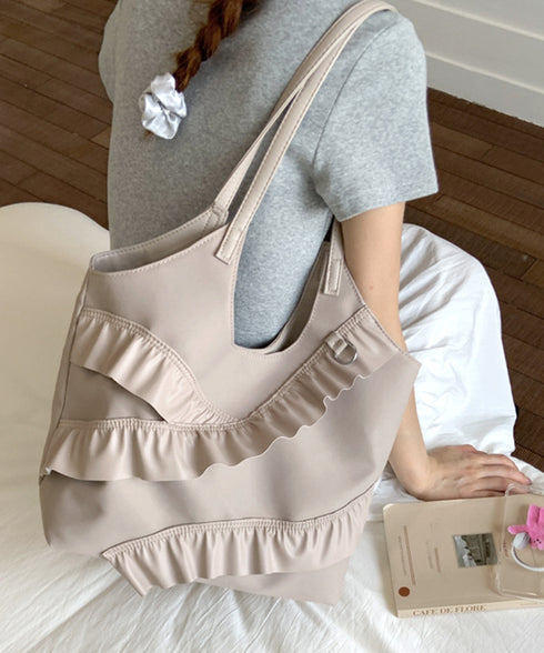 トートバッグ 大容量 肩掛けバッグ 合皮 ラッフルフリルバッグ 韓国風 大人可愛い 手提げバッグ フェイクレザー 通学通勤 ハンドバッグ A4サイズ 2WAY鞄 77YUEL-001